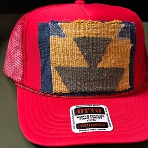 OTTO Red Trucker Hat with Geometric Design